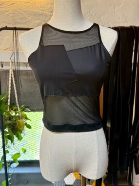 Black Mesh Patchwork Crop Top